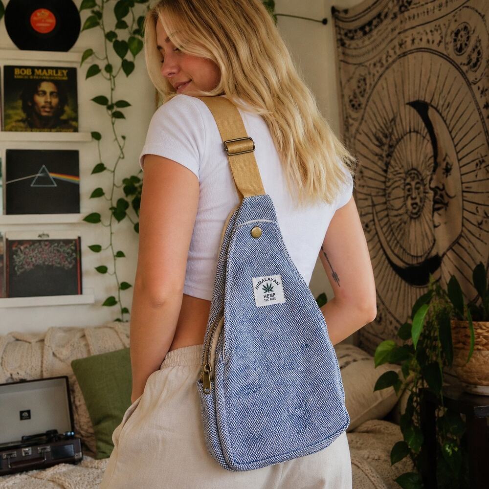 Himalayan Hemp Sling Backpack Boho Crossbody Festival Travel Bag Eco Natural